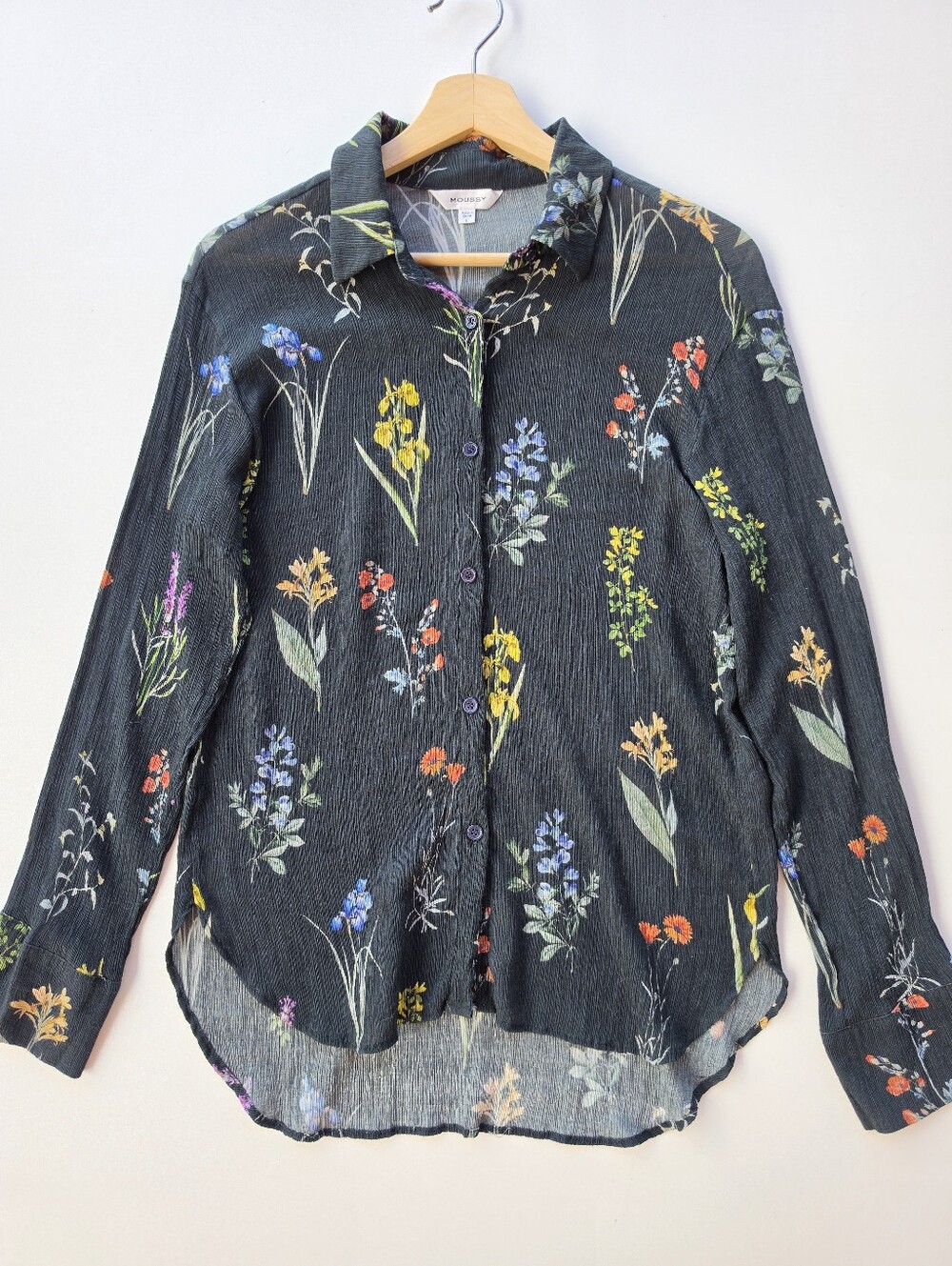 Moussy Black Floral Long Sleeve Button-Up Blouse